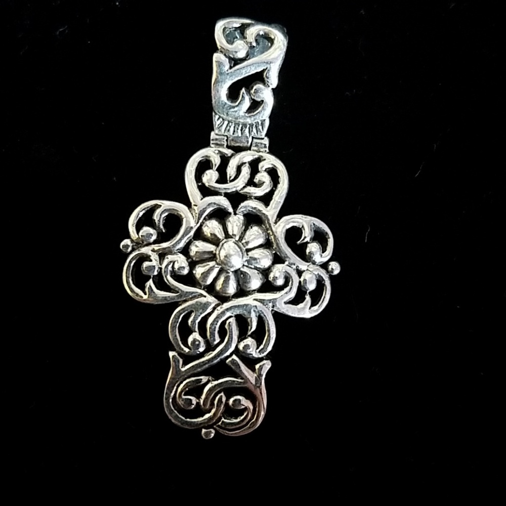 Sterling silver floral cross pendant